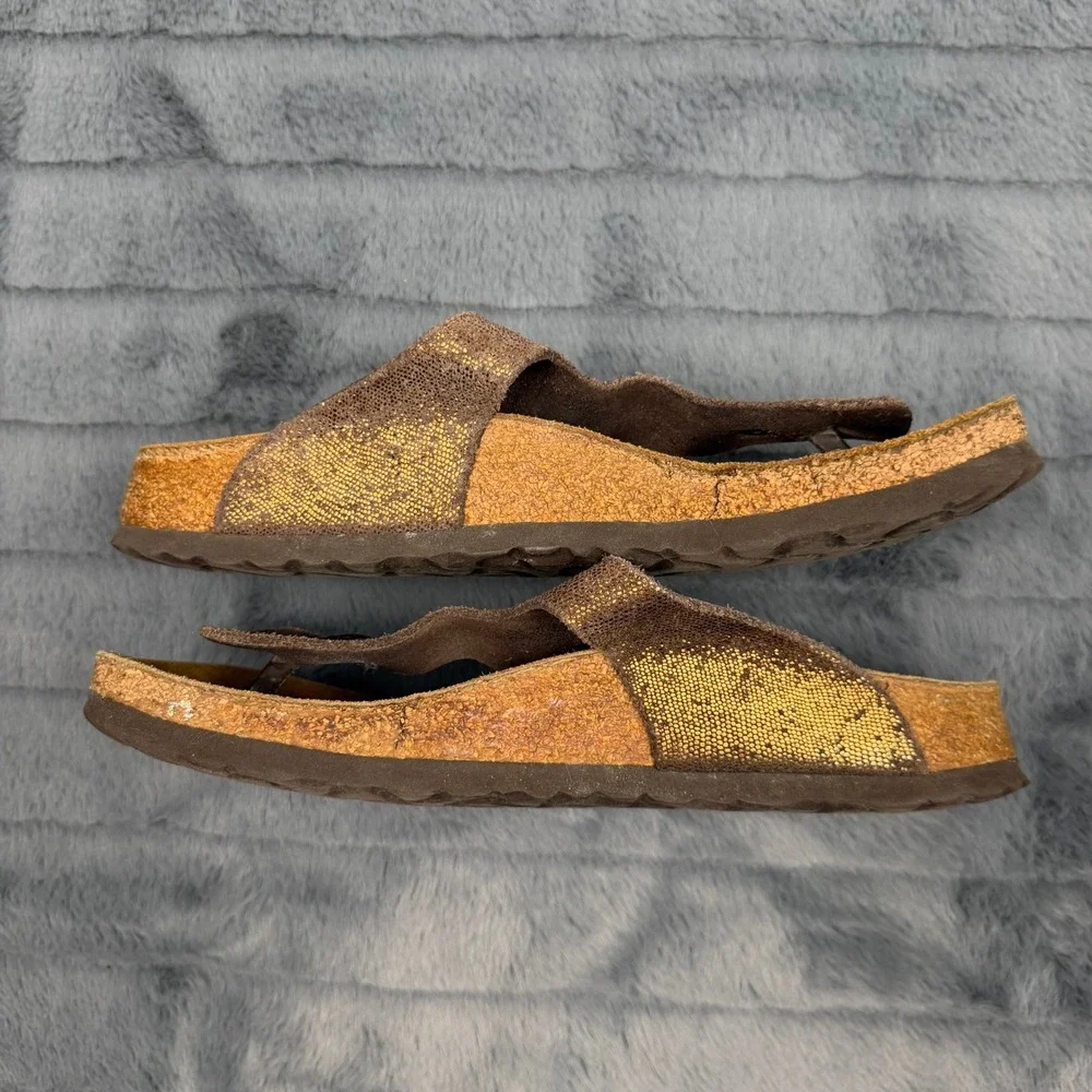 Papillio Birkenstock Gizeh Sandals Metallic Gold Snake Brown 38 L7 M5 13586